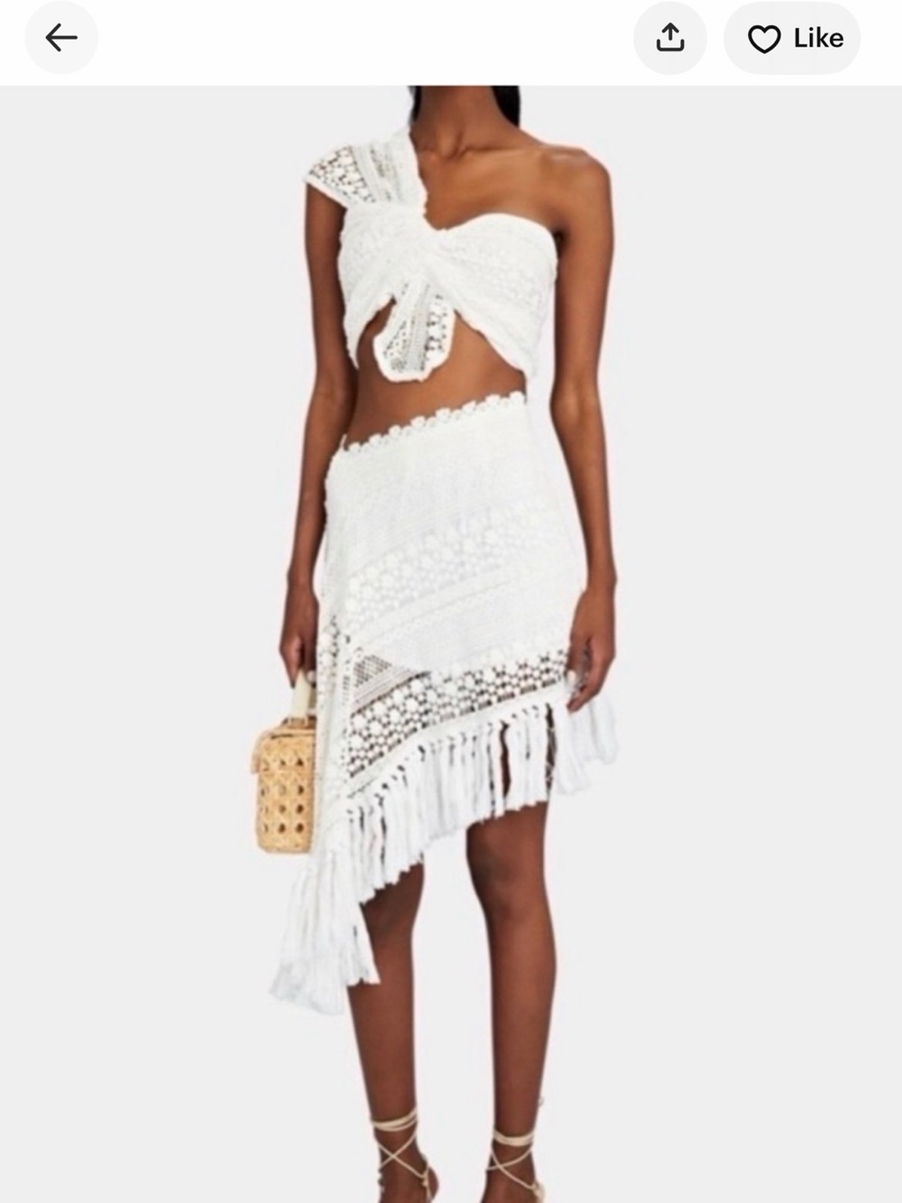 JUST BEE QUEEN White Crochet Asymmetric Fringe Skirt Small